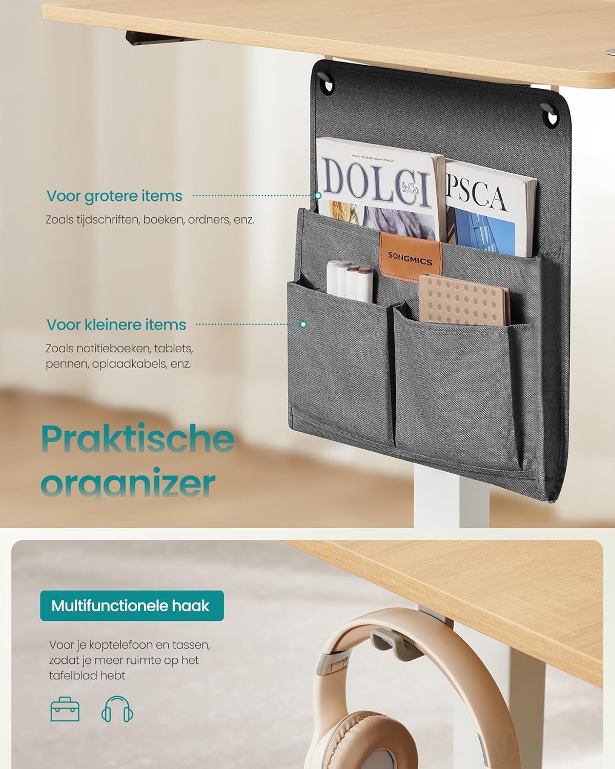 Zit sta bureau 140x60 cm - hoogte verstelbaar 72 t/m 120 cm - elektrisch - bruin / wit - LSD134YA01 - Afbeelding 6