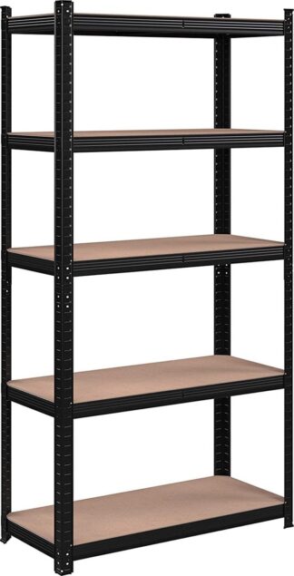 Songmics opbergrek met 5 legborden - stellingkast -180 x 90 x 40 cm, tot 875 kg draagvermogen (175 kg per legbord), reksysteem, verstelbare legborden, versterkt stalen frame, zwarte GLR040B01