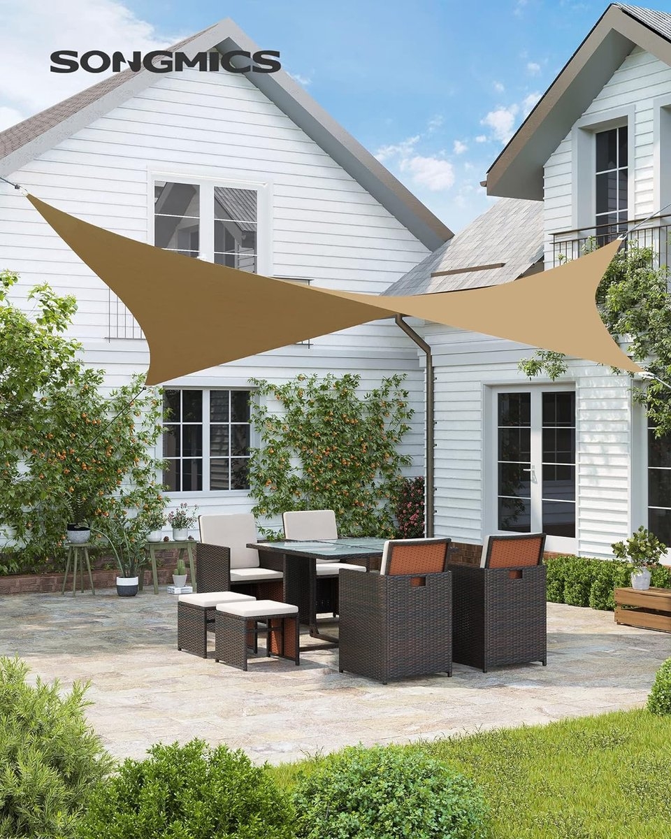 Zonnezeil - schaduwdoek - zonwering - 3 x 3 meter - waterdicht - UV-bescherming - polyester - zand - GSH33EY - Afbeelding 2