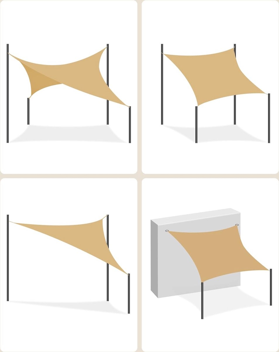 Zonnezeil - schaduwdoek - zonwering - 3 x 3 meter - waterdicht - UV-bescherming - polyester - zand - GSH33EY - Afbeelding 4