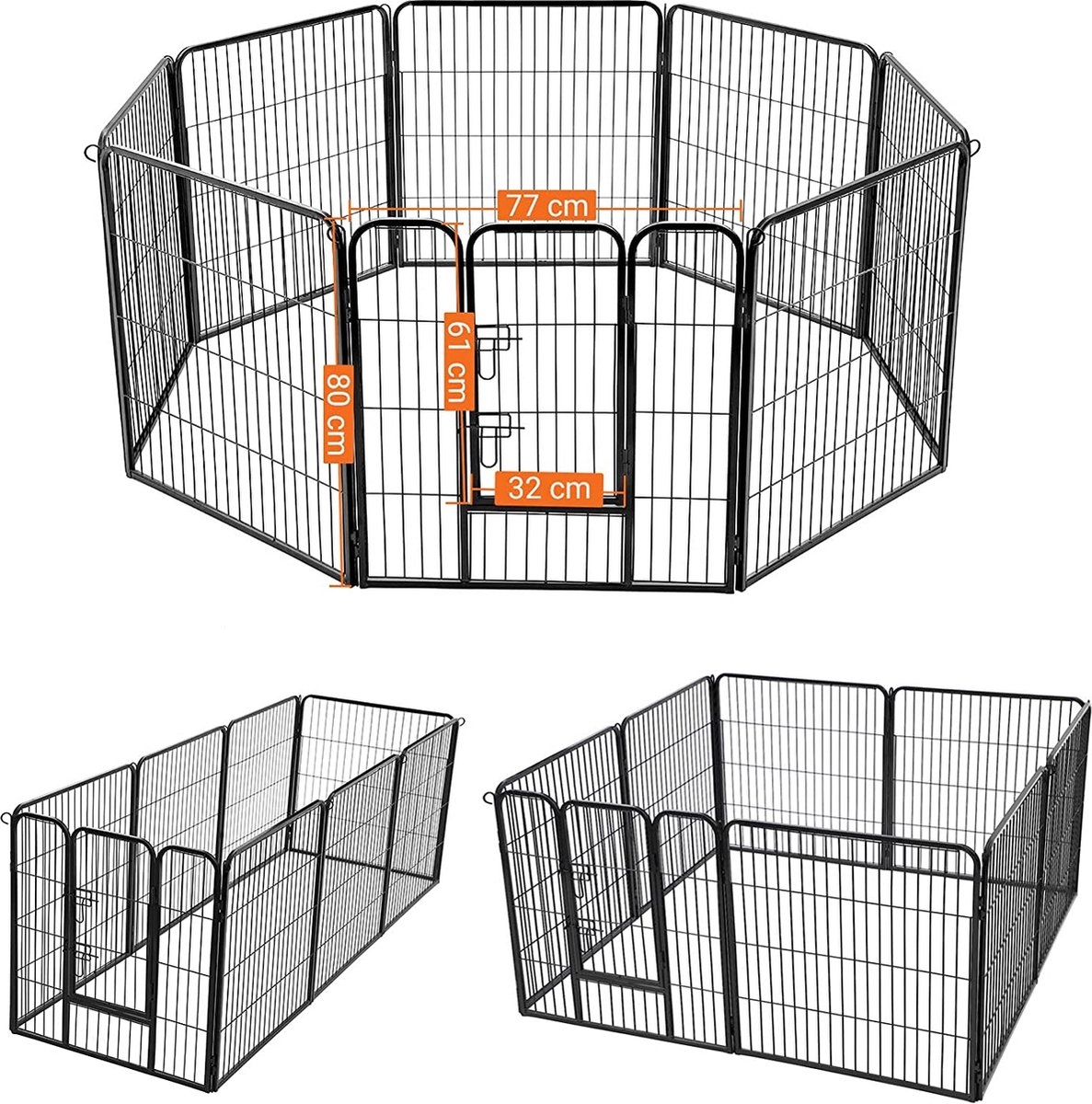 Puppyren - Hondenren - Hondenhek - 240 x 80 x 80 - Zwart - PPK88H - Afbeelding 2