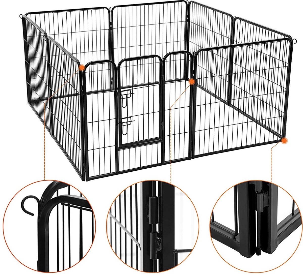 Puppyren - Hondenren - Hondenhek - 240 x 80 x 80 - Zwart - PPK88H - Afbeelding 5