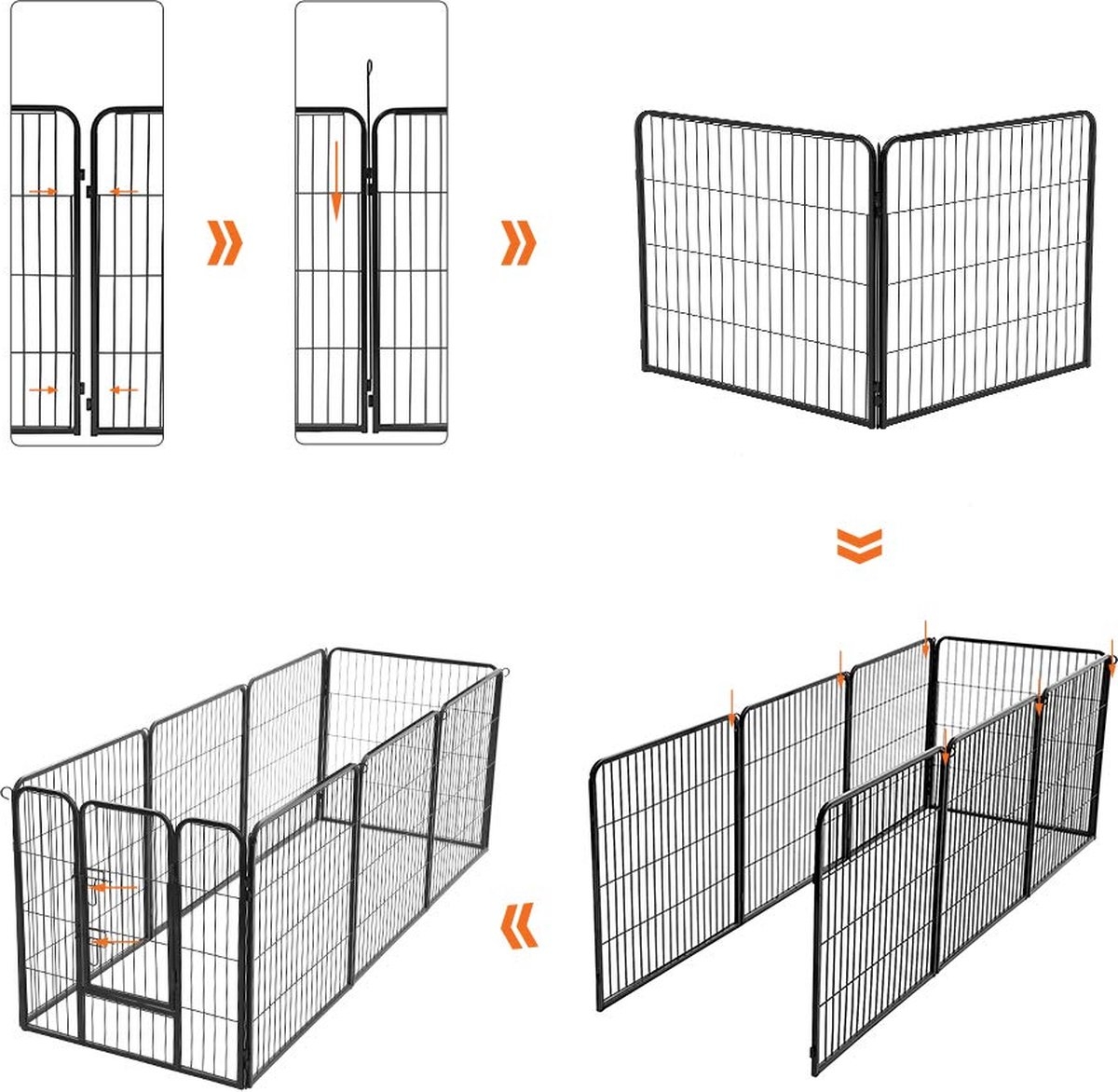 Puppyren - Hondenren - Hondenhek - 240 x 80 x 80 - Zwart - PPK88H - Afbeelding 7