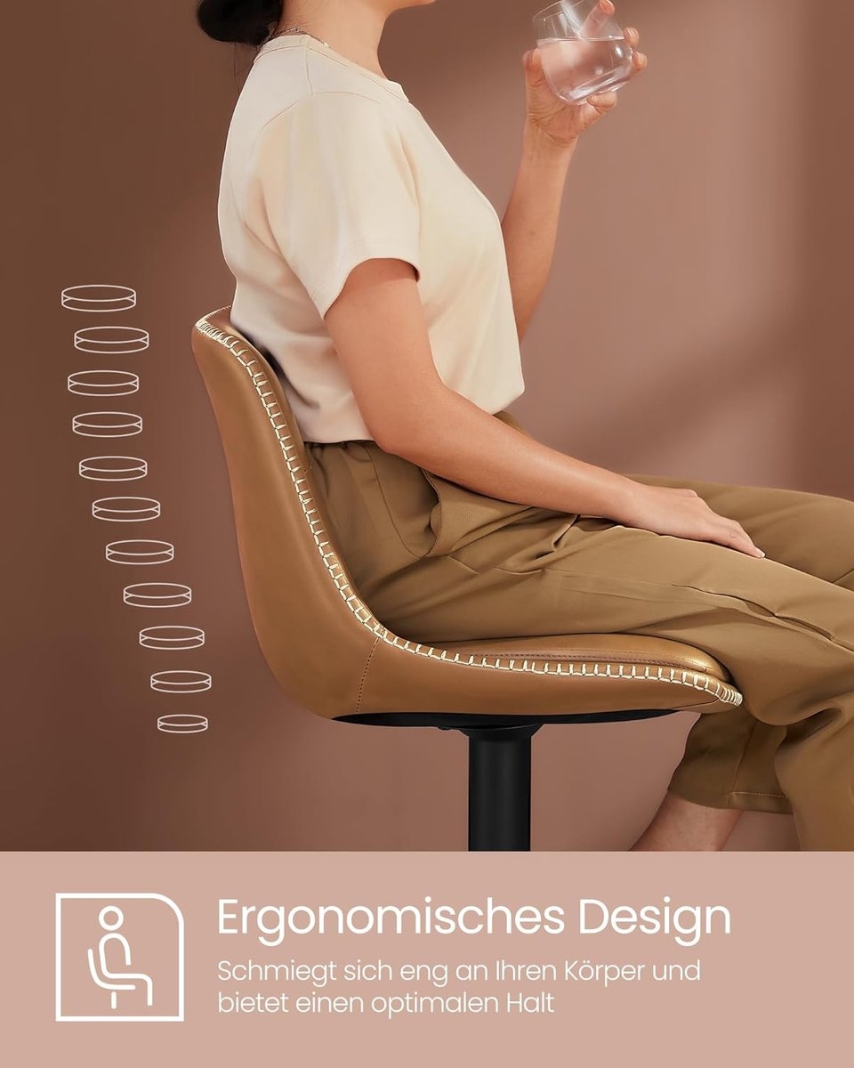 2x barkruk -metaal met PU leer - bruin met zwart - draaibaar en verstelbaar in hoogte - met rugleuning - set van 2 stuks - LJB095K01 B - Afbeelding 3