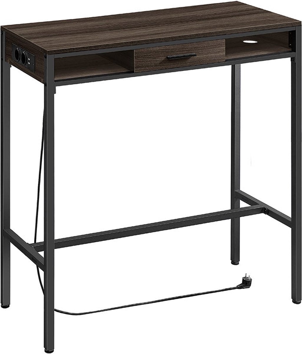 Bartafel / bureau - met laadstation - Hoge tafel - bruin - spaanplaat en staal - 40 cm x 99,8 cm x 104,6 cm - LBT019K02