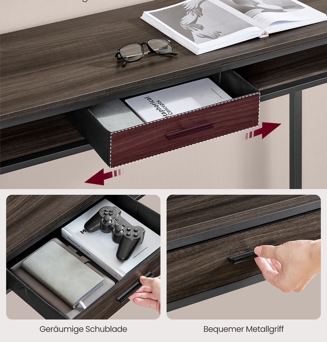 Bartafel / bureau - met laadstation - Hoge tafel - bruin - spaanplaat en staal - 40 cm x 99,8 cm x 104,6 cm - LBT019K02 - Afbeelding 5