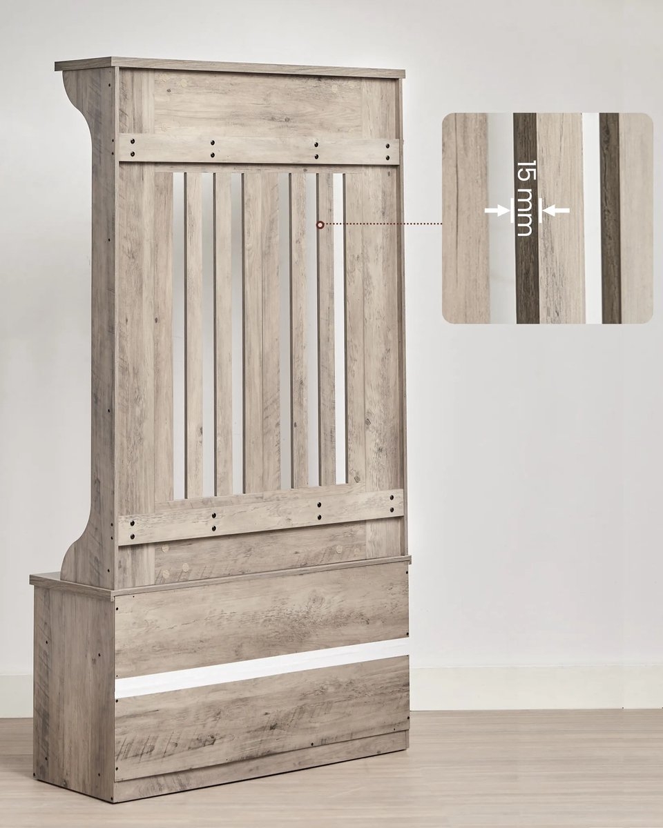 Kapstokkast - garderobekast - schoenenbank met kapstok - grijs / bruin - hout - hoogte 180 cm - HSR404T02YC - Afbeelding 2