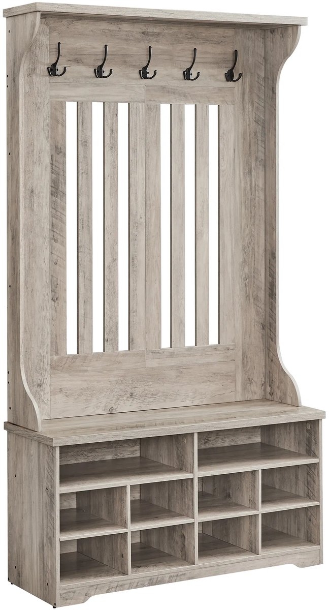 Kapstokkast - garderobekast - schoenenbank met kapstok - grijs / bruin - hout - hoogte 180 cm - HSR404T02YC - Afbeelding 6