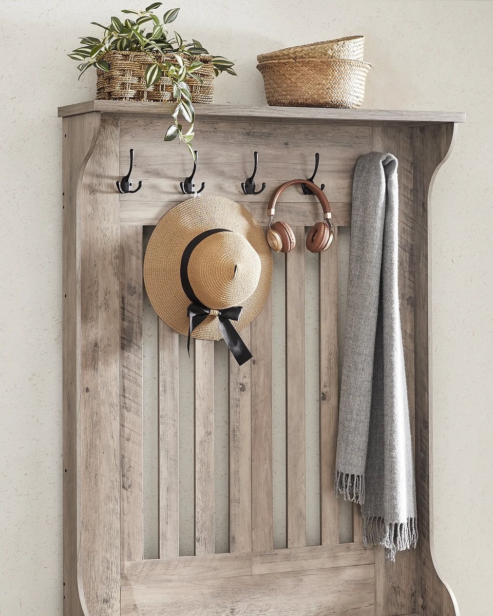 Kapstokkast - garderobekast - schoenenbank met kapstok - grijs / bruin - hout - hoogte 180 cm - HSR404T02YC - Afbeelding 7