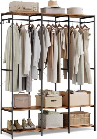 Kledingkast - open kledingkast - kledingrek - metaal en hout - 141x180 cm - bruin met zwart - RGR005B01