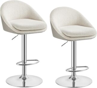 2x barkruk met rugleuning en voetensteun – stalen frame – Kleur: Crèmewit – hoogte verstelbaar zitvlak en 360° draaibare zitting - Model LJB110W01