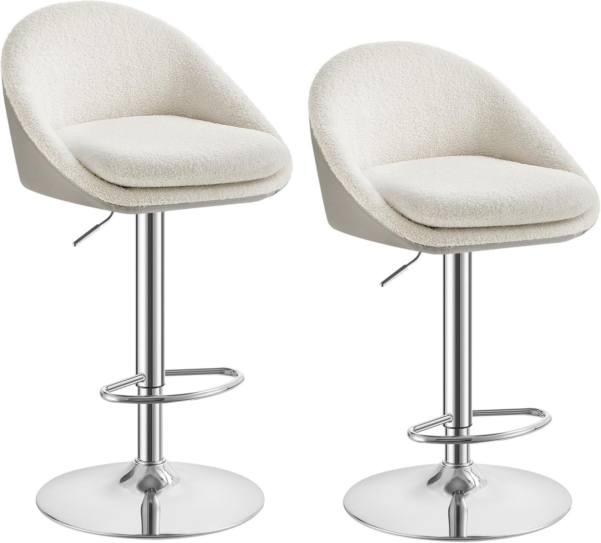 2x barkruk met rugleuning en voetensteun – stalen frame – Kleur: Crèmewit – hoogte verstelbaar zitvlak en 360° draaibare zitting - Model LJB110W01