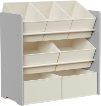 Opbergkast speelgoed - kinderboekenkast - 29,5 x 62,5 x 60 cm - 7 opbergdozen van stof - wit - GKR034W10