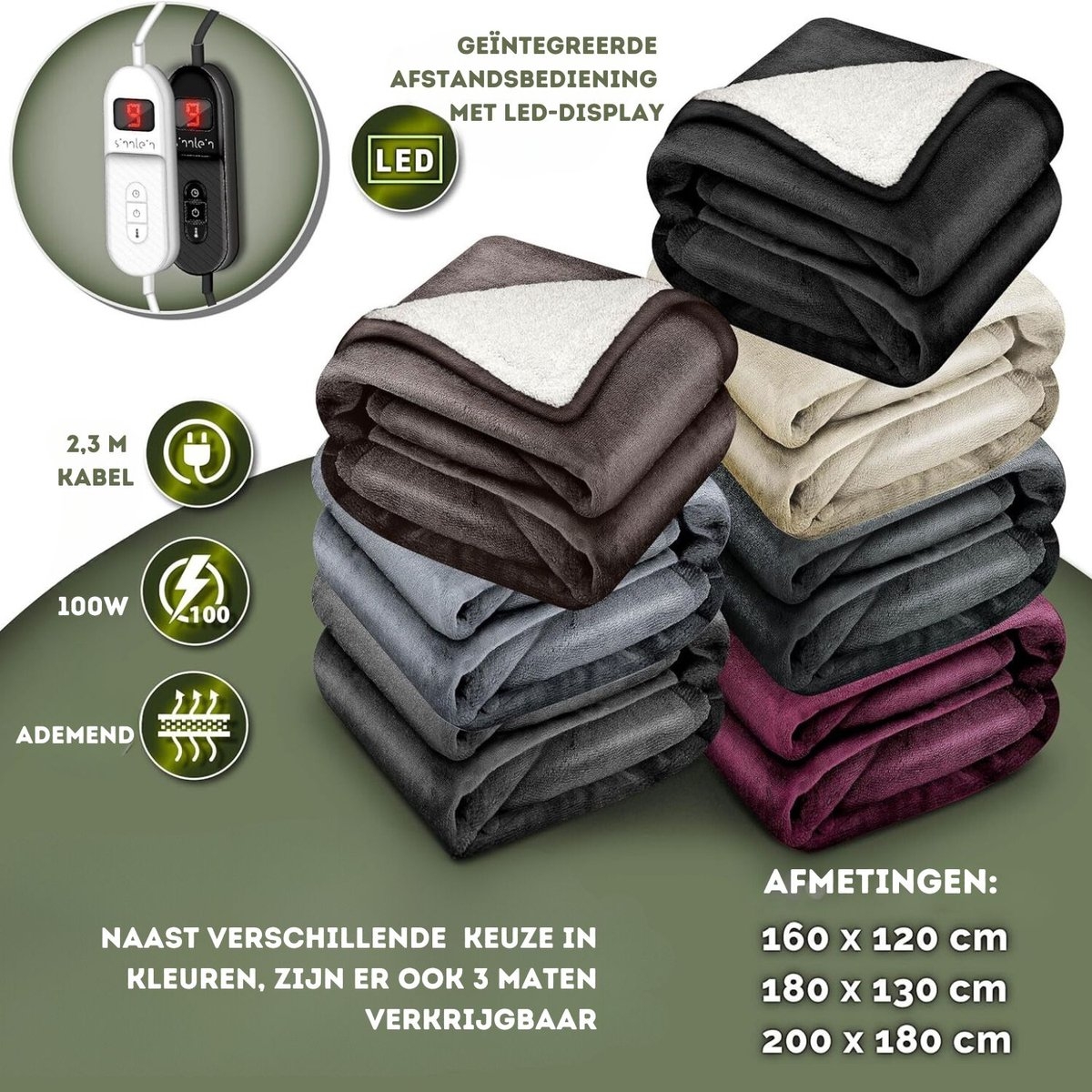 Elektrische deken - verwarmde deken - 200x180 cm - automatische uitschakeling - zwart - 9 temperatuurniveaus - wasbaar - Afbeelding 2