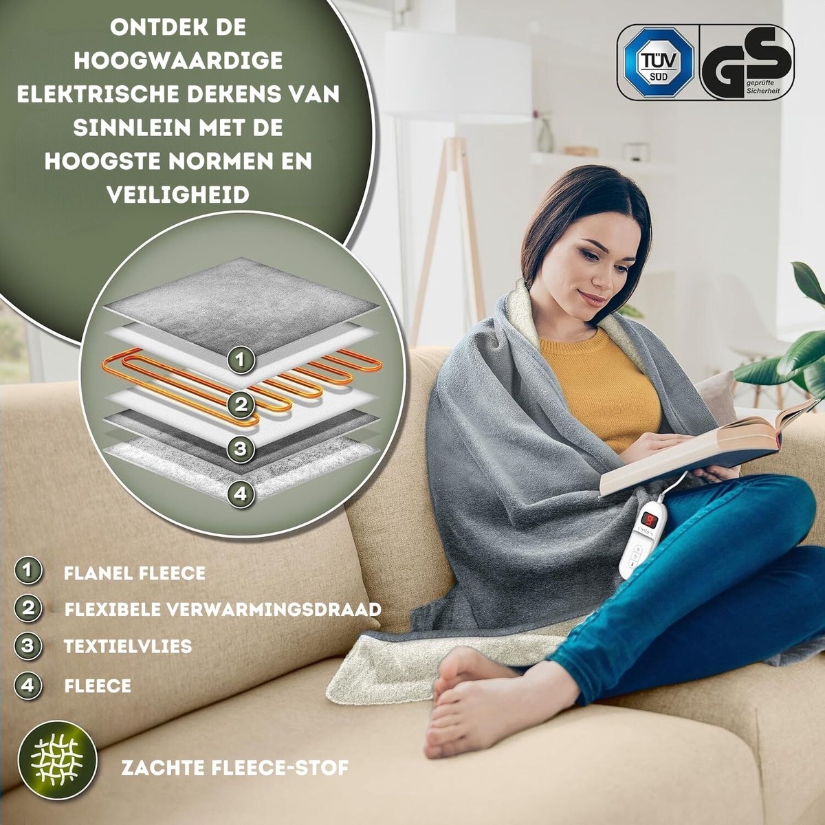 Elektrische deken - verwarmde deken - 200x180 cm - automatische uitschakeling - zwart - 9 temperatuurniveaus - wasbaar - Afbeelding 6