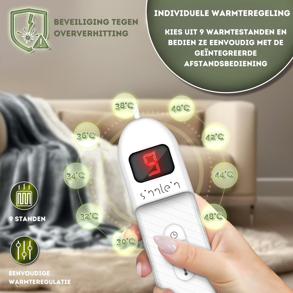Elektrische deken - verwarmde deken - 200x180 cm - automatische uitschakeling - zwart - 9 temperatuurniveaus - wasbaar - Afbeelding 7