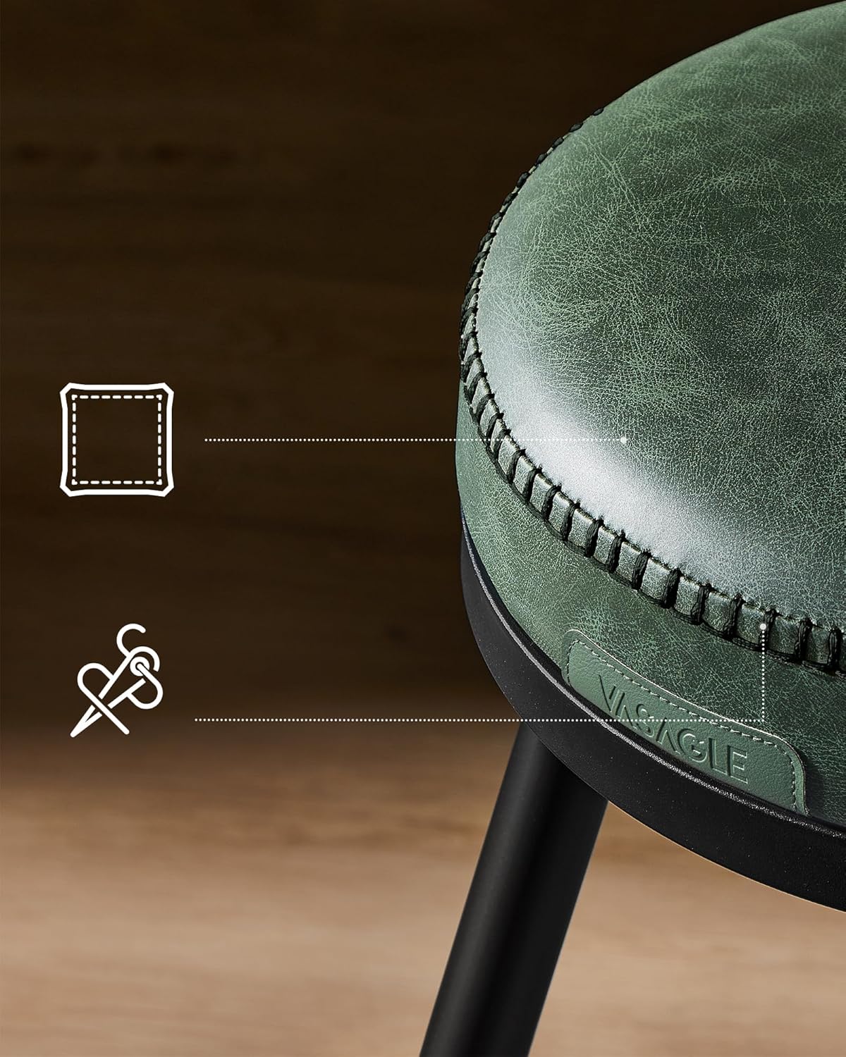 2x Barkruk met draaibare stoel - met rugleuning - metaal met PU leer - 76 cm zithoogte - bosgroen - set van 2 stuks - LBC889C01 - Afbeelding 5