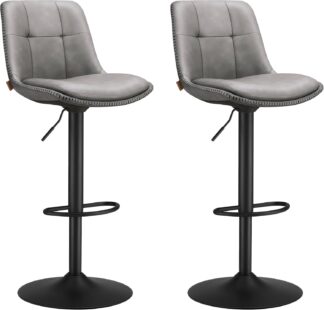 2x barkruk -metaal met PU leer - grijs met zwart - draaibaar en verstelbaar in hoogte - met rugleuning - set van 2 stuks - LJB095G01