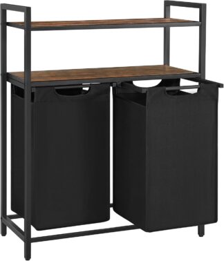 Wasmand - wassorteerder - 2 uittrekbare en verwijderbare zakken - 2 planken - 92 liter totaal - BLH211B01