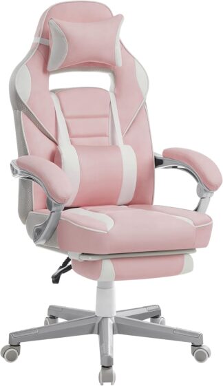 Bureaustoel - racestoel - gamestoel / gamingstoel - met voetensteun - voor volwassenen - roze - OBG073P01