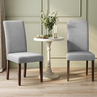 2x Eetkamerstoelen - hoge rugsteun - zacht zitting - grijs met bruin - 58 x 48 x 99 - set van 2 stuks - KDC158G01