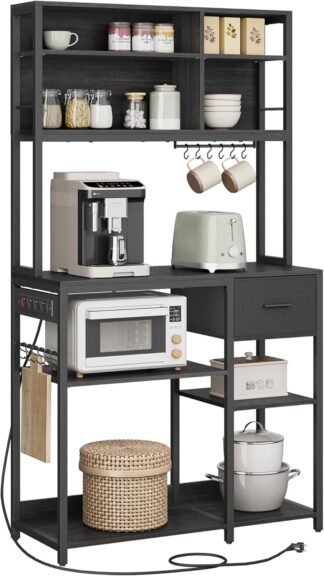 Keukenmeubel -  magnetronkast - koffiehoek - met stekkerdoos - hoogte 180 cm - met lade en vakken - zwart - KKS027B02