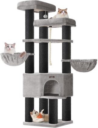 Krabpaal - kattenboom XXL - 187 cm - dikke sisal stammen - voor grote katten - meerdere ligplekken en verschillende niveaus - grijs - PCT008G02
