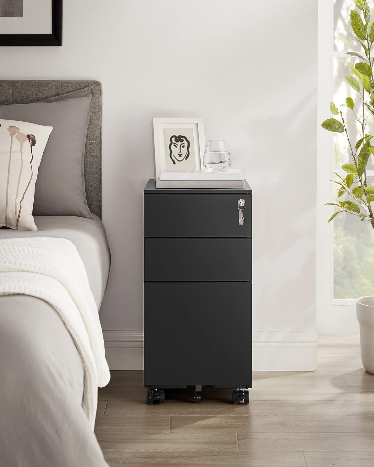 Ladeblok - archiefkast - 60 cm hoog - kantoorkast met wielen - slot - voor documenten en hangmappen - zwart - OFC031B01 - Afbeelding 5