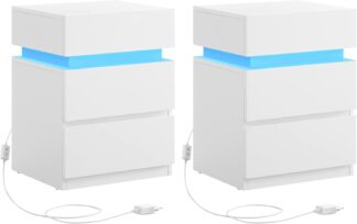 2x Nachtkastje - Bijzettafel - met LED verlichting - Verstelbare kleuren - Met 3 laden - wit - set van 2 stuks - let0830w01