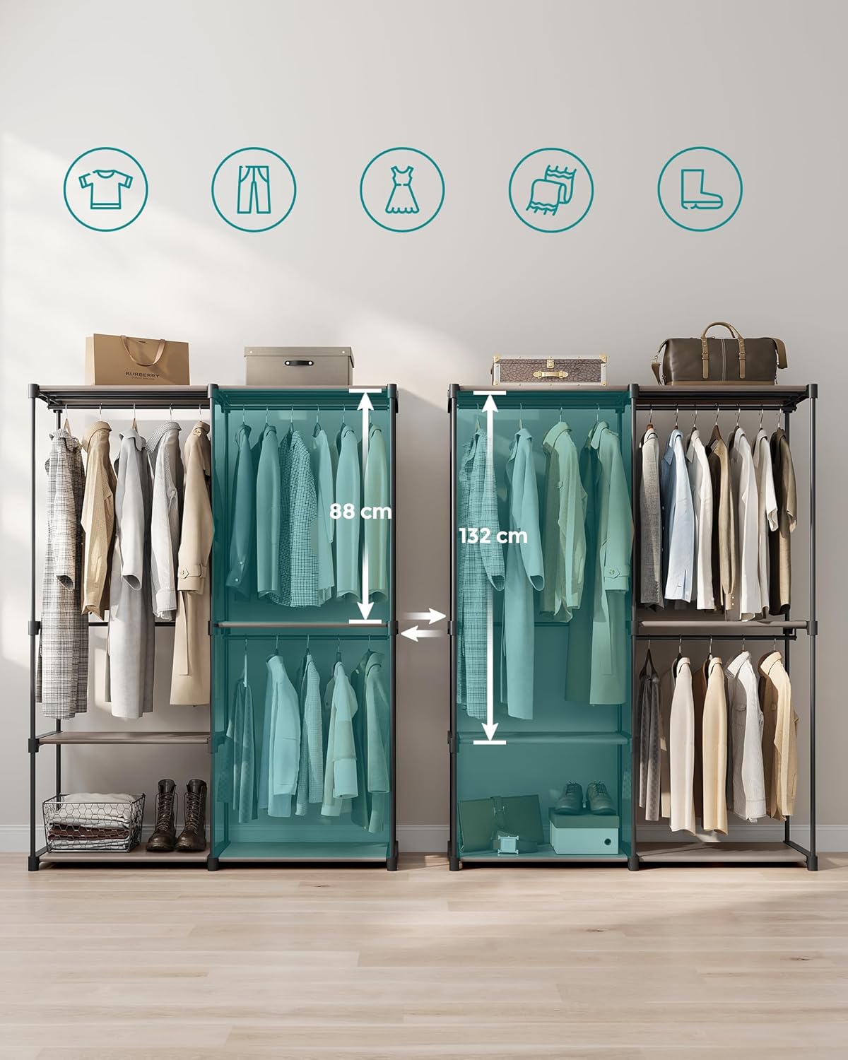 Open kledingkast - kledingrek - 43x138x182 cm - kapstokmeubel - zwart - RYG025R02 - Afbeelding 3