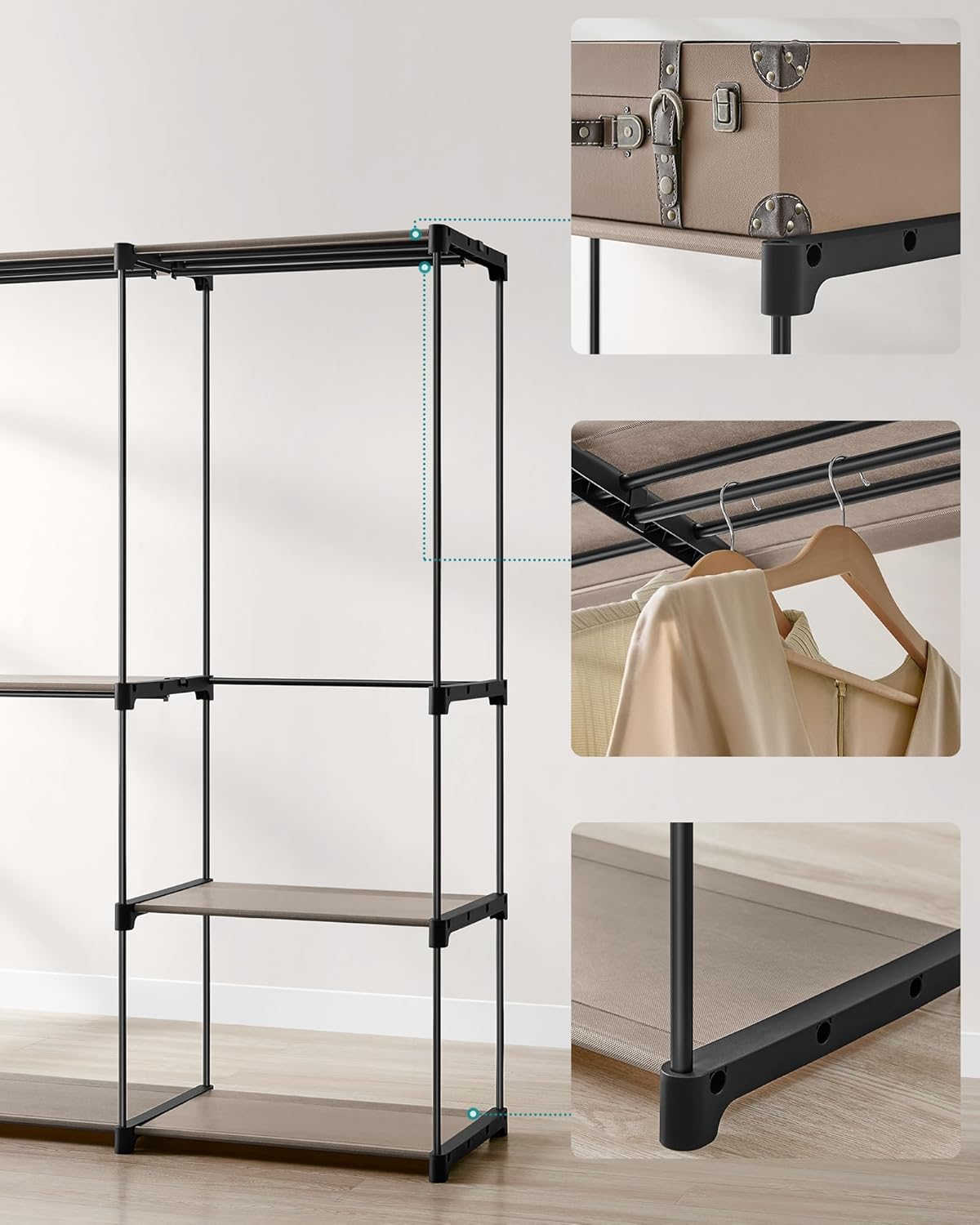 Open kledingkast - kledingrek - 43x138x182 cm - kapstokmeubel - zwart - RYG025R02 - Afbeelding 4