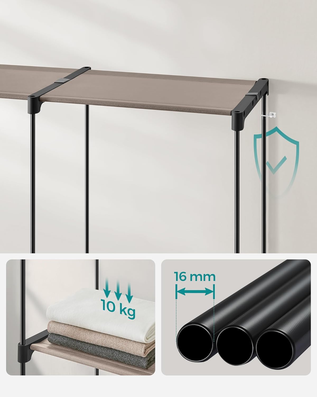 Open kledingkast - kledingrek - 43x138x182 cm - kapstokmeubel - zwart - RYG025R02 - Afbeelding 6