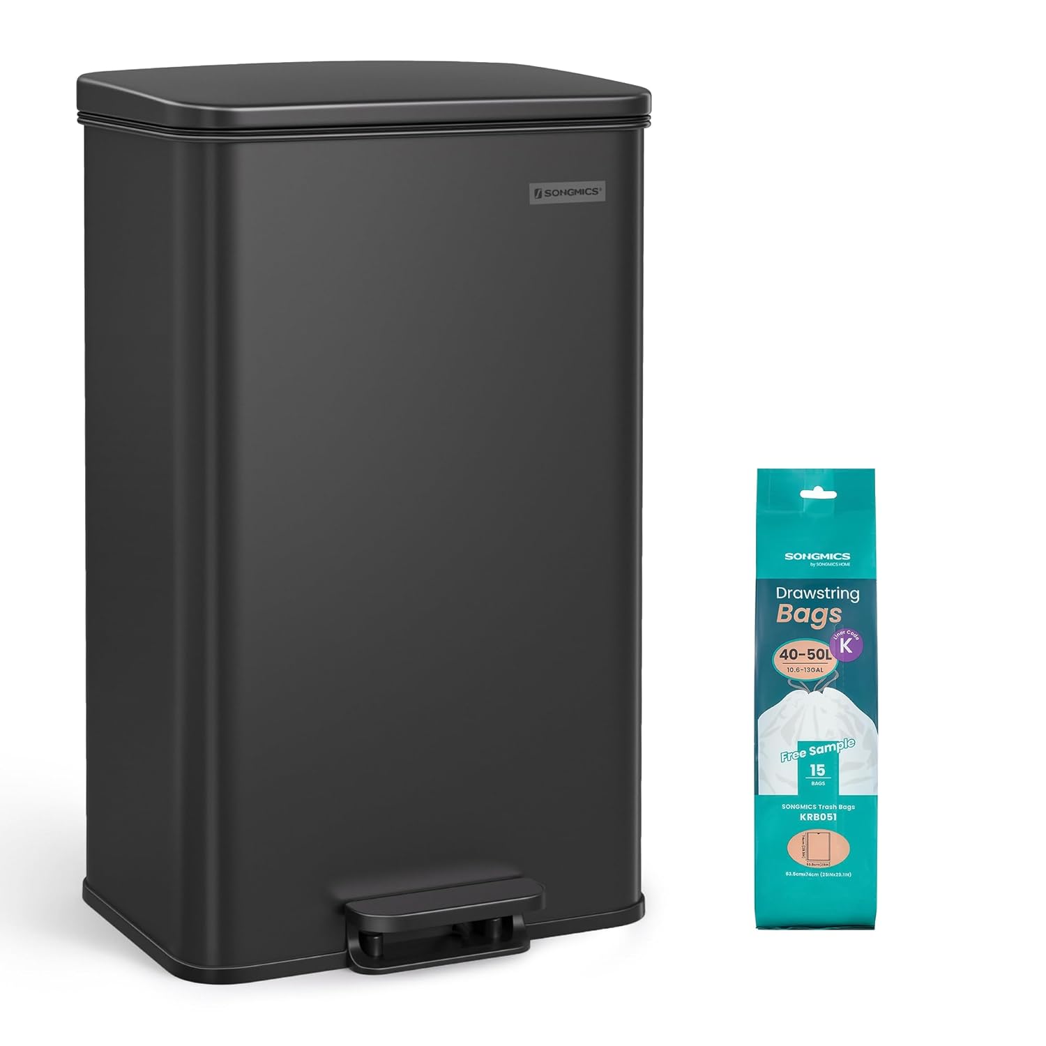 SONGMICS prullenbak 40 liter - afvalbak - afvalemmer - softclose -zwart - LTB540B4002
