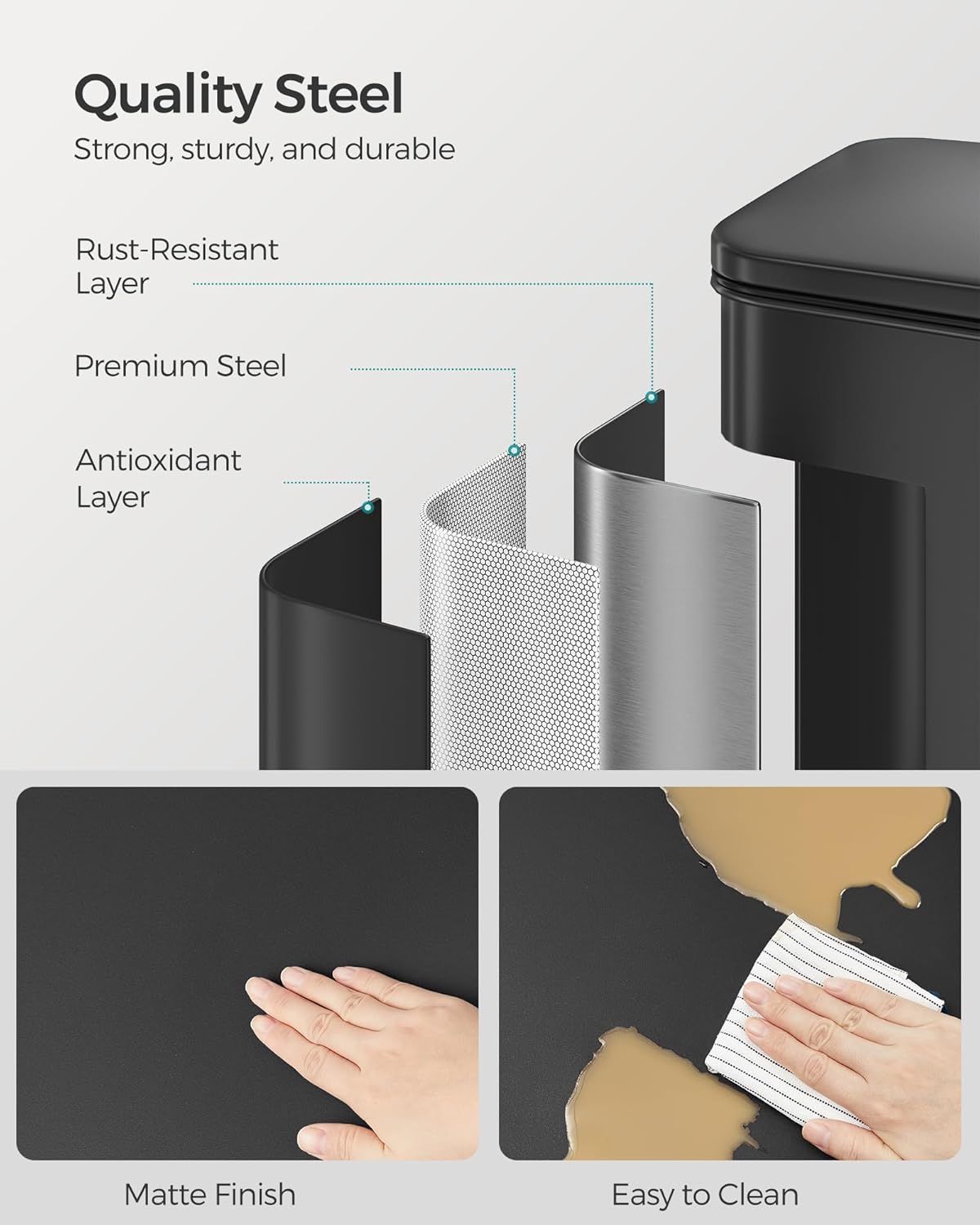 SONGMICS prullenbak 40 liter - afvalbak - afvalemmer - softclose -zwart - LTB540B4002 - Afbeelding 4