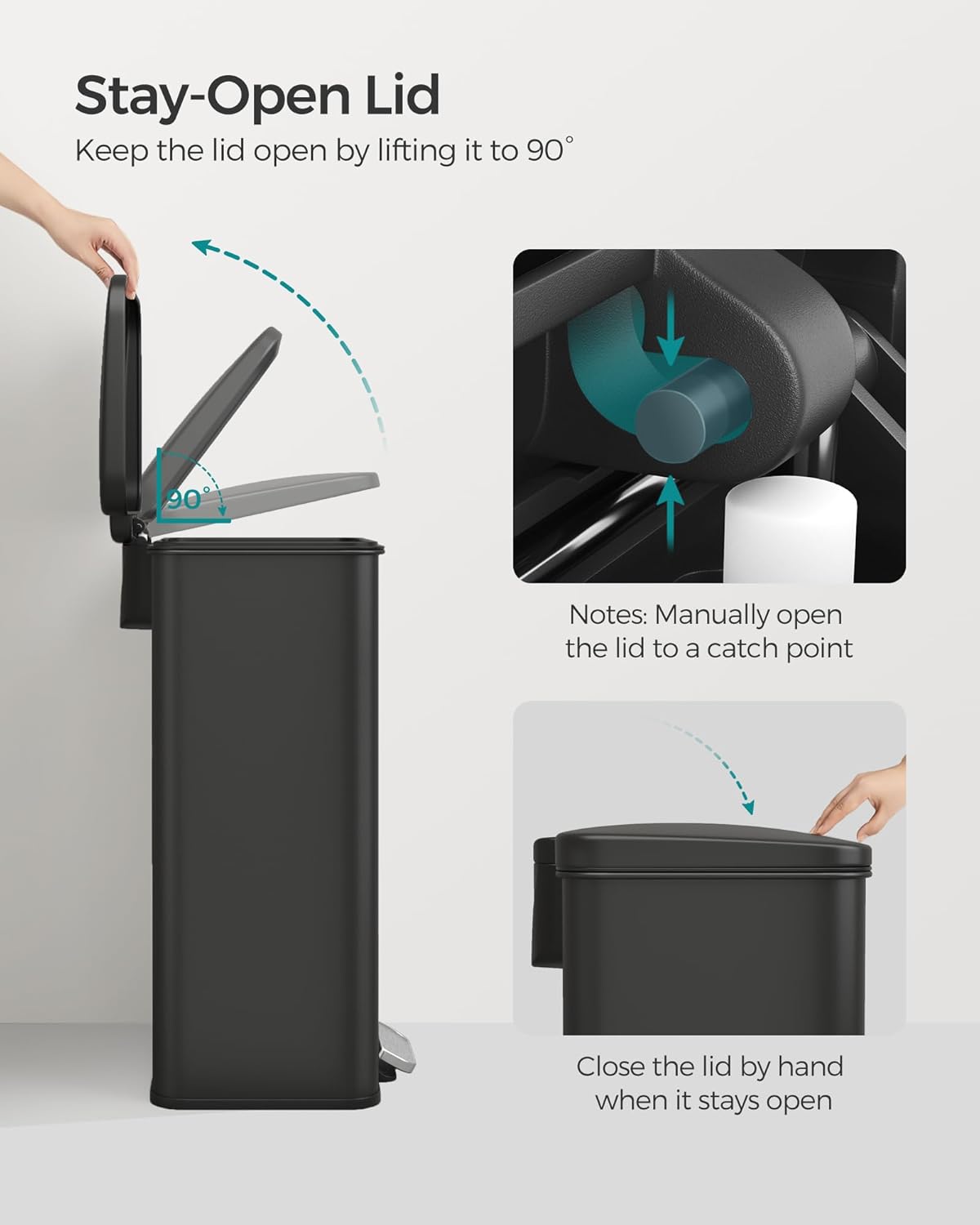 SONGMICS prullenbak 40 liter - afvalbak - afvalemmer - softclose -zwart - LTB540B4002 - Afbeelding 5