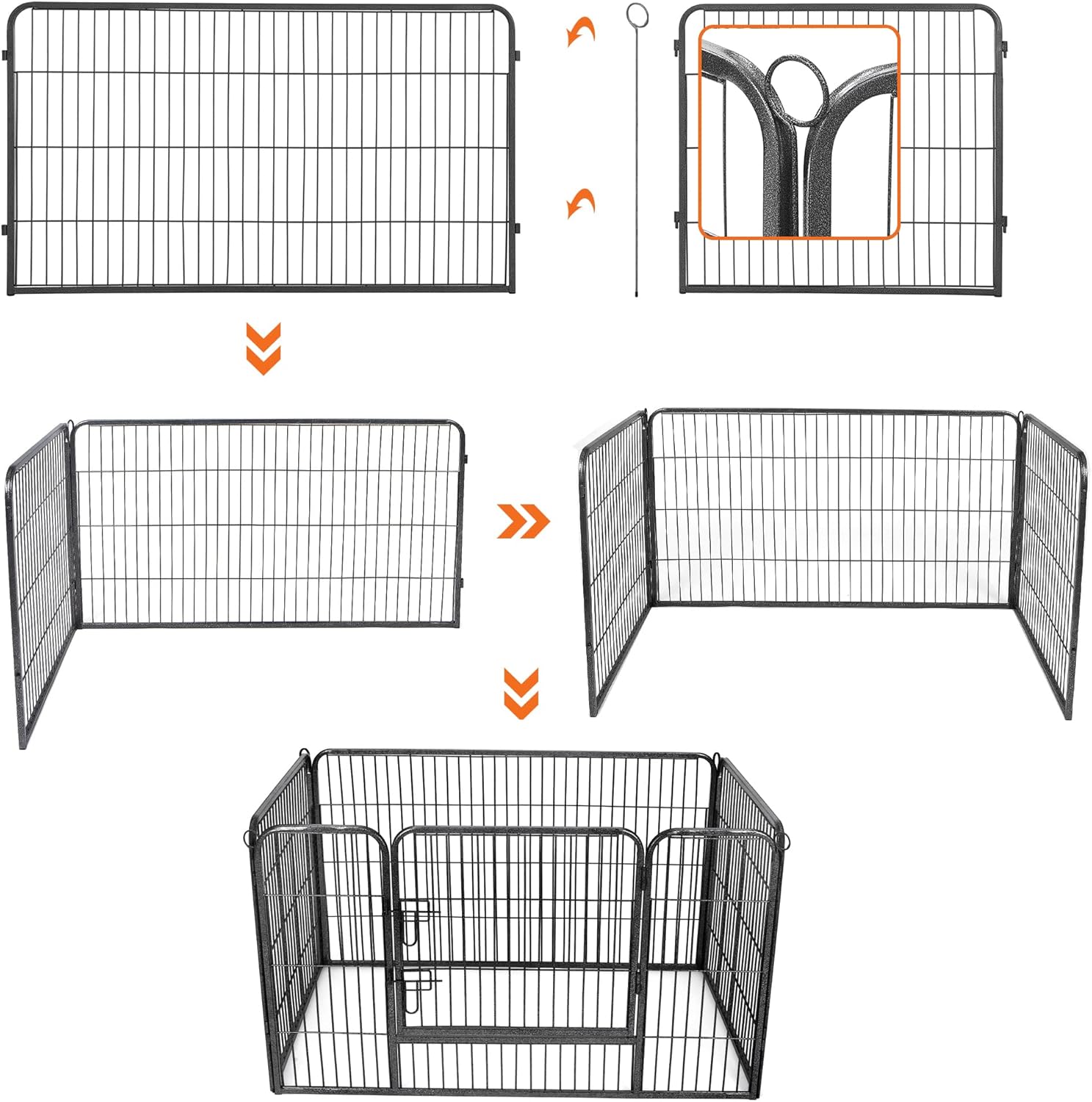 Puppyren - 120x80x70 cm - Hondenren - Hondenhek - - metaal - grijs - PPK04GY - Afbeelding 3