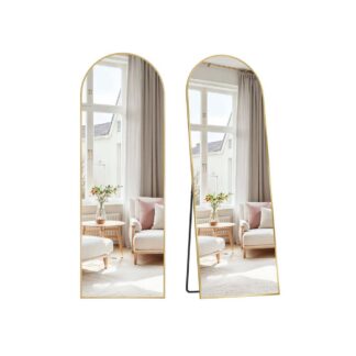 Staande spiegel - 160 cm hoog - volledige lengte spiegel - gebogen - aluminium frame en gehard glas - goud - LFM031A01