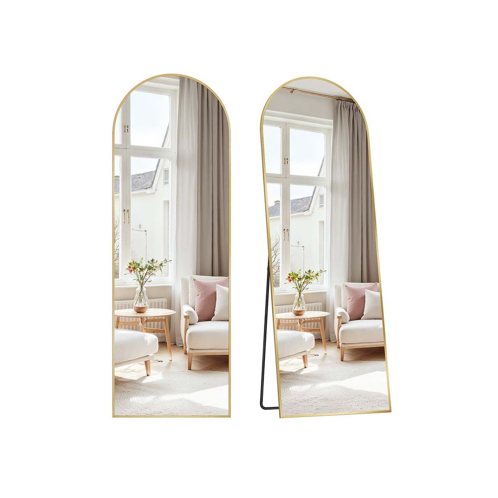 Staande spiegel - 160 cm hoog - volledige lengte spiegel - gebogen - aluminium frame en gehard glas - goud - LFM031A01