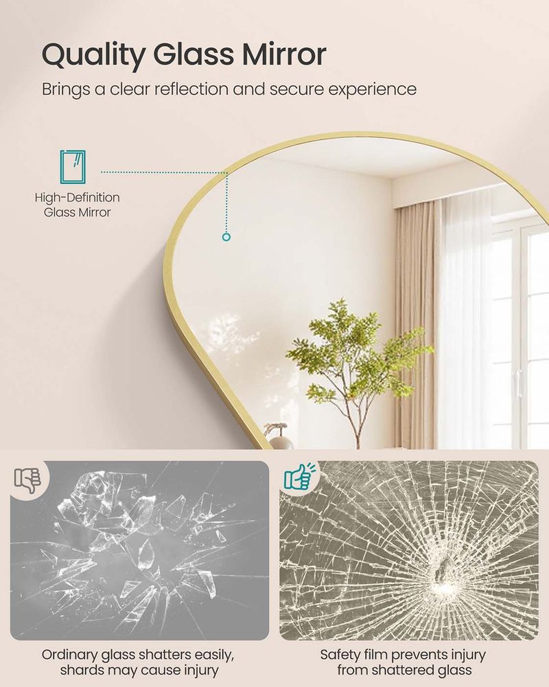 Staande spiegel - 160 cm hoog - volledige lengte spiegel - gebogen - aluminium frame en gehard glas - goud - LFM031A01 - Afbeelding 3