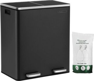 Prullenbak - Pedaalemmer met 2 Vakken - 60 liter - Afvalscheidingssysteem -  58,6 x 32 x 65 cm (L x B x H）- 2 Binnenemmers -Staal en Kunststof - Zwart - LTB060BH02