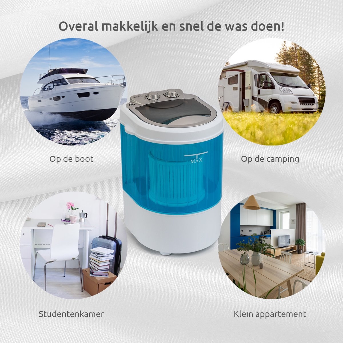 Mini / kleine wasmachine - camping wasmachine - voor studenten en kleine ruimtes - compacte wasmachine met centrifuge - energiezuinig - maximaal 3kg was - Afbeelding 5