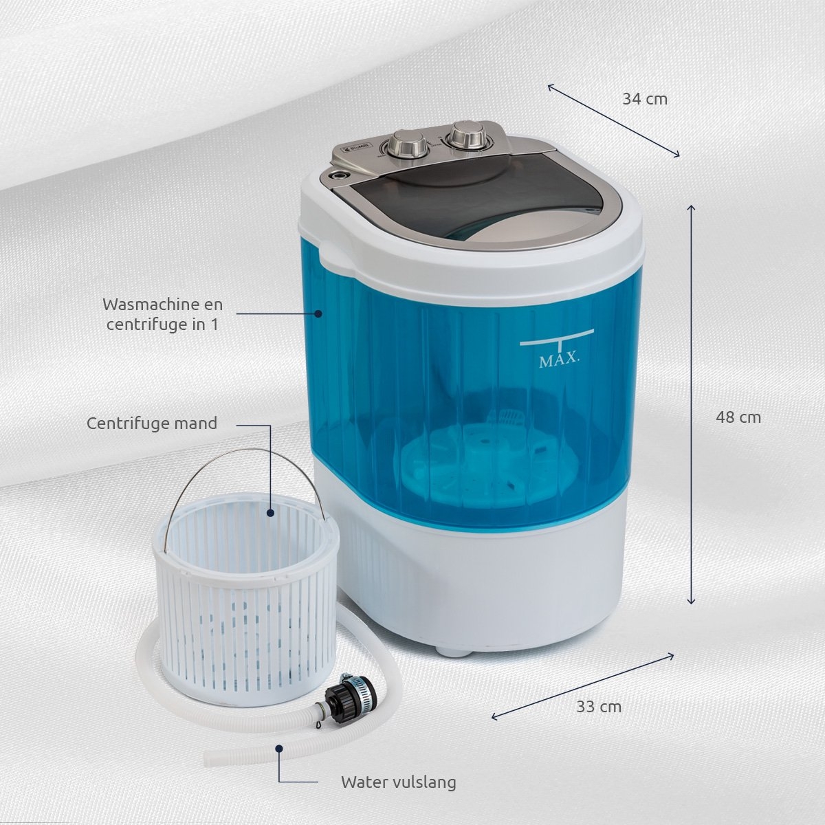 Mini / kleine wasmachine - camping wasmachine - voor studenten en kleine ruimtes - compacte wasmachine met centrifuge - energiezuinig - maximaal 3kg was - Afbeelding 6