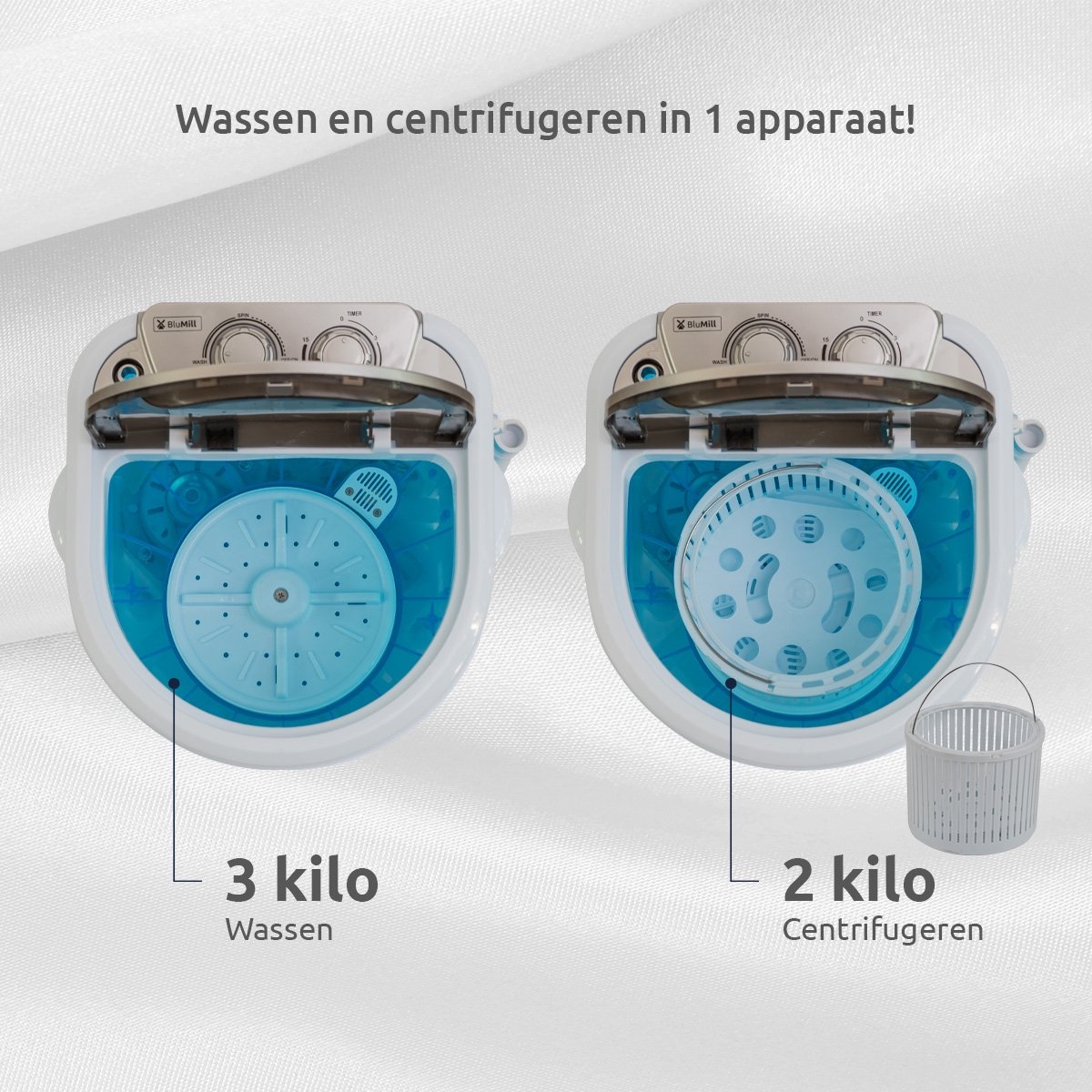 Mini / kleine wasmachine - camping wasmachine - voor studenten en kleine ruimtes - compacte wasmachine met centrifuge - energiezuinig - maximaal 3kg was - Afbeelding 7