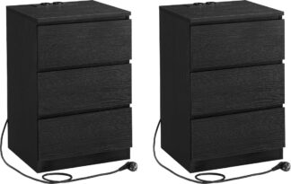 Vasagle - 2x nachtkastje - bruin - 3 laden - 2 AC-stopcontacten en 2 USB-poorten - set van 2 stuks - LET831B56