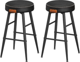 2x barkrukken - zwart - metaal met PU leer - hoogte 63 cm - zwart - set van 2 stuks - LBC080B01