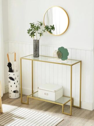 Sidetafel - haltafel - consoletafel - 100 cm - metaal met glas - goudkleurig - lgt023a01