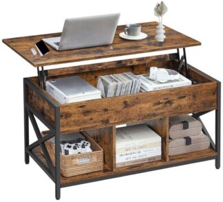 Salontafel - hoogte verstelbare - 100x50 cm - met opbergruimte en open vakken - stalen frame - vintage bruin/zwart