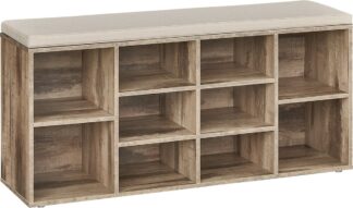 Schoenenbank - Opbergbank - Halorganisator - lengte 104 cm - met zitkussen - 10 vakken - bruin - LHS010K02