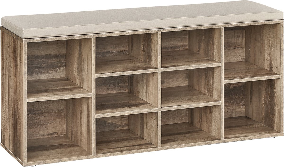 Schoenenbank - Opbergbank - Halorganisator - lengte 104 cm - met zitkussen - 10 vakken - bruin - LHS010K02