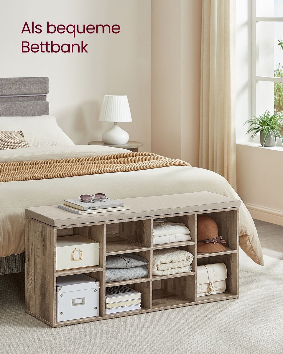 Schoenenbank - Opbergbank - Halorganisator - lengte 104 cm - met zitkussen - 10 vakken - bruin - LHS010K02 - Afbeelding 5